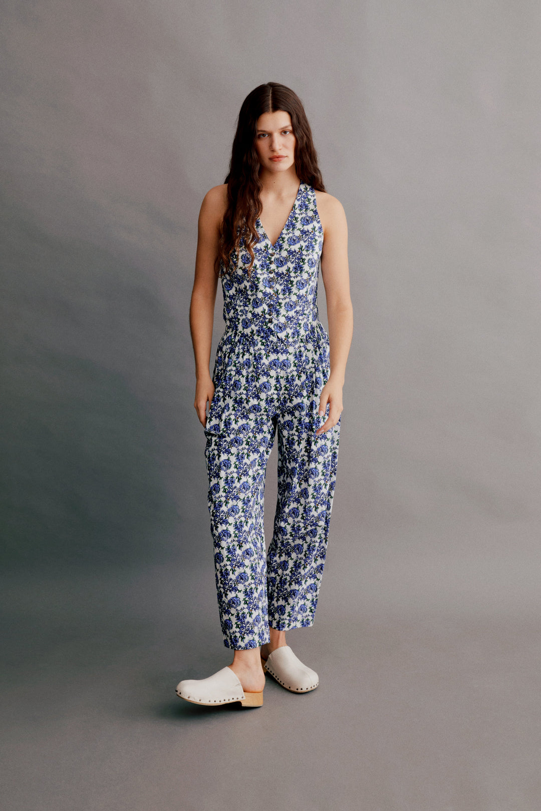 Patty - Cotton Halterneck VEST - Ecru Print