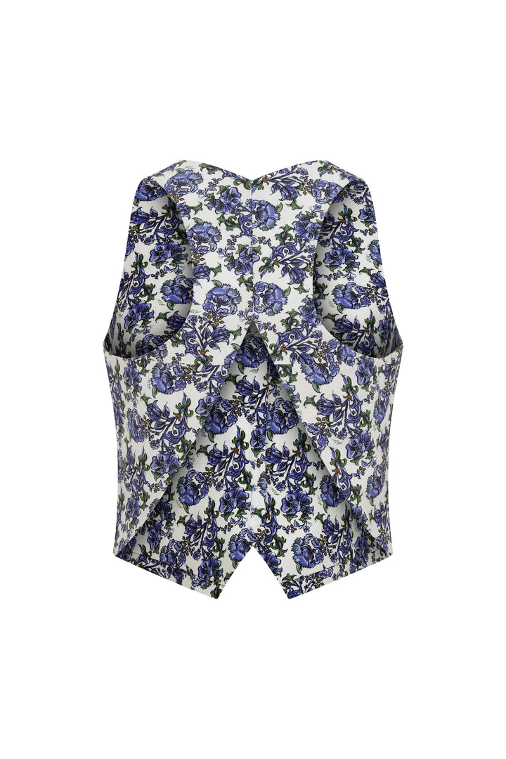Patty - Cotton Halterneck VEST - Ecru Print