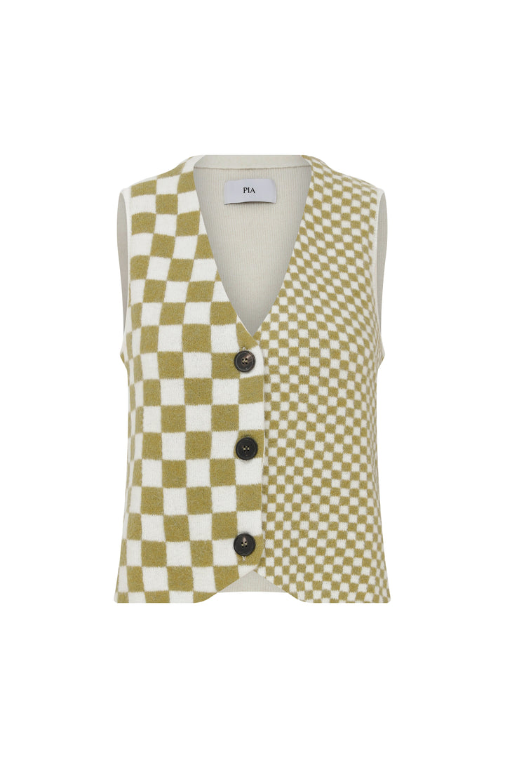 Larry - Checked Wool Blend Vest - Green