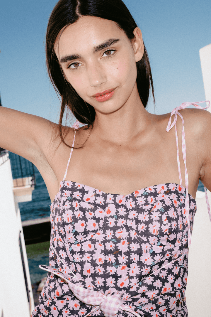 COAST - FLORAL PRINTED FRONT-TIE ASYMMETRIC SHORT DRESS - MODULAR BLOOM PINK