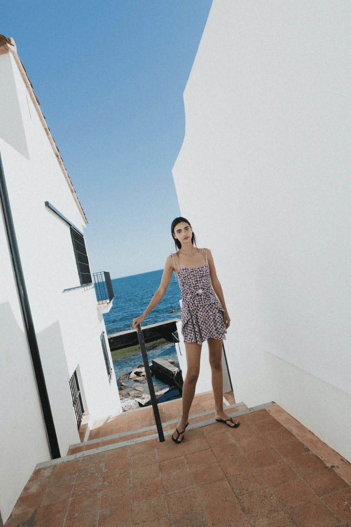 COAST - FLORAL PRINTED FRONT-TIE ASYMMETRIC SHORT DRESS - MODULAR BLOOM PINK