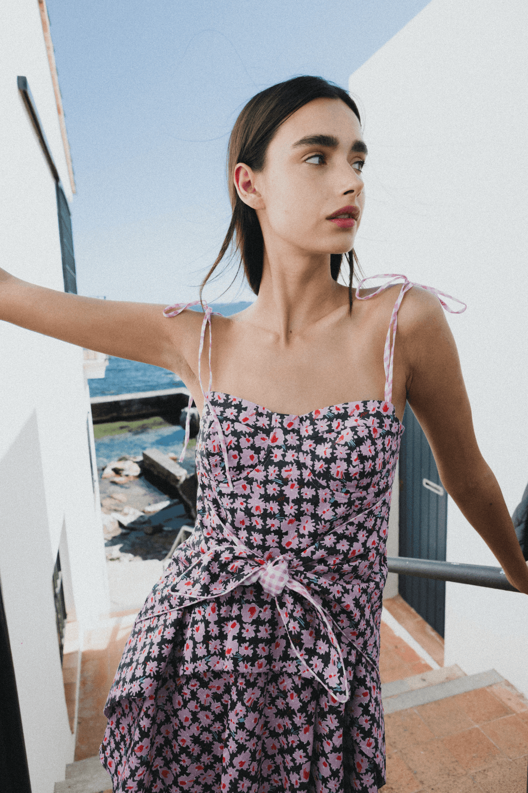 COAST - FLORAL PRINTED FRONT-TIE ASYMMETRIC SHORT DRESS - MODULAR BLOOM PINK