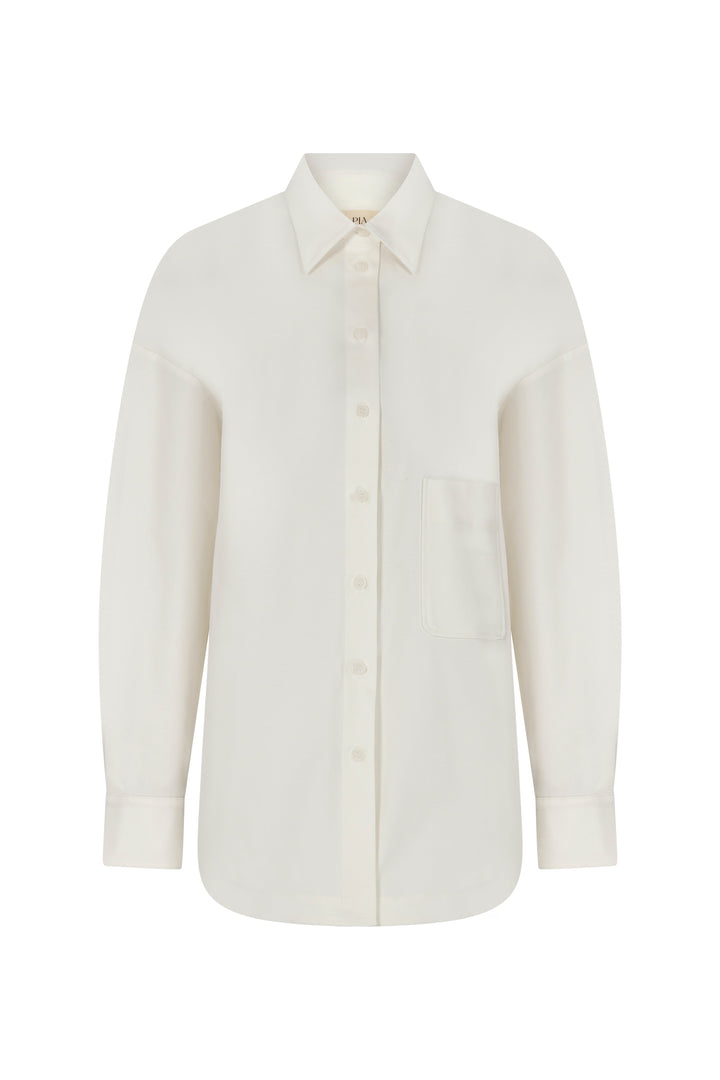 Rapun - Pia Embroidered Relaxed Fit White Canvas Shirt