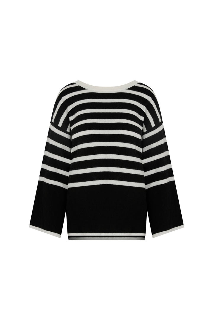 Tete - Open Back Cashmere Blended Black & White Striped Sweater