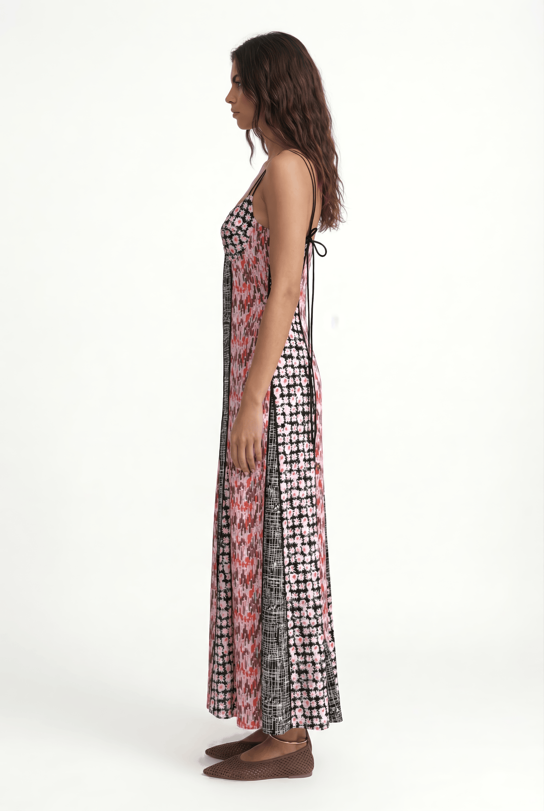 AUDREY - STRAP DETAIL A-LINE PATCH DRESS - MIX PATTERN