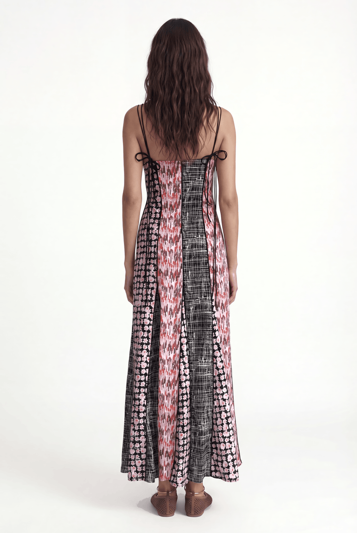 AUDREY - STRAP DETAIL A-LINE PATCH DRESS - MIX PATTERN