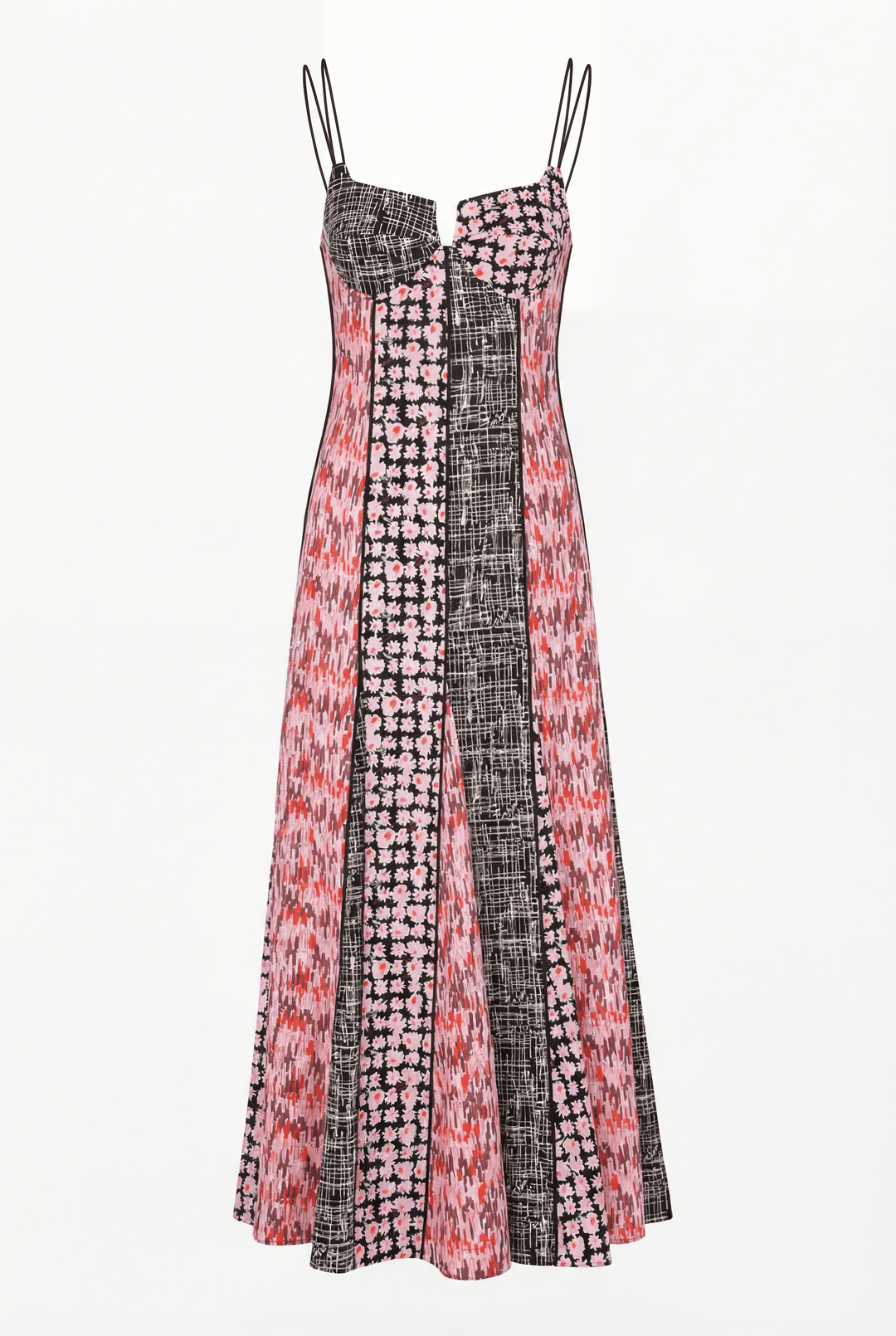 AUDREY - STRAP DETAIL A-LINE PATCH DRESS - MIX PATTERN