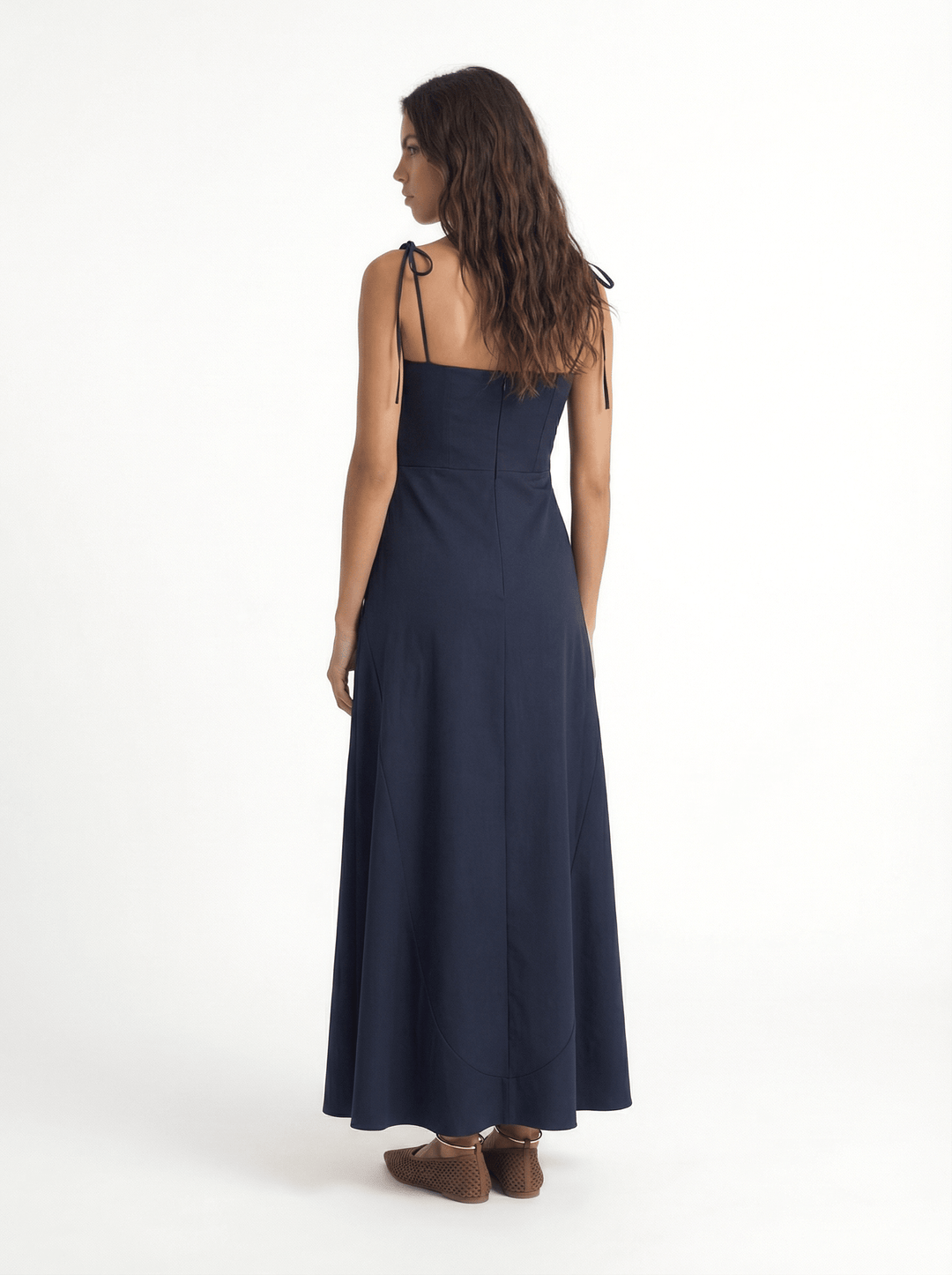 LEYA - ASYMMETRIC CUT FRONT TIED LONG DRESS - NAVY
