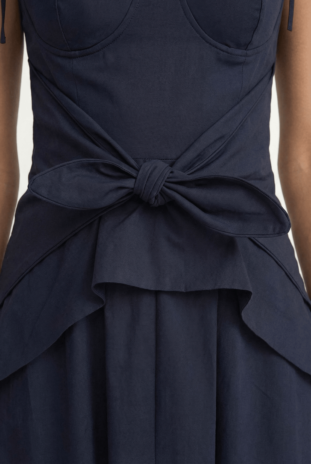 LEYA - ASYMMETRIC CUT FRONT TIED LONG DRESS - NAVY