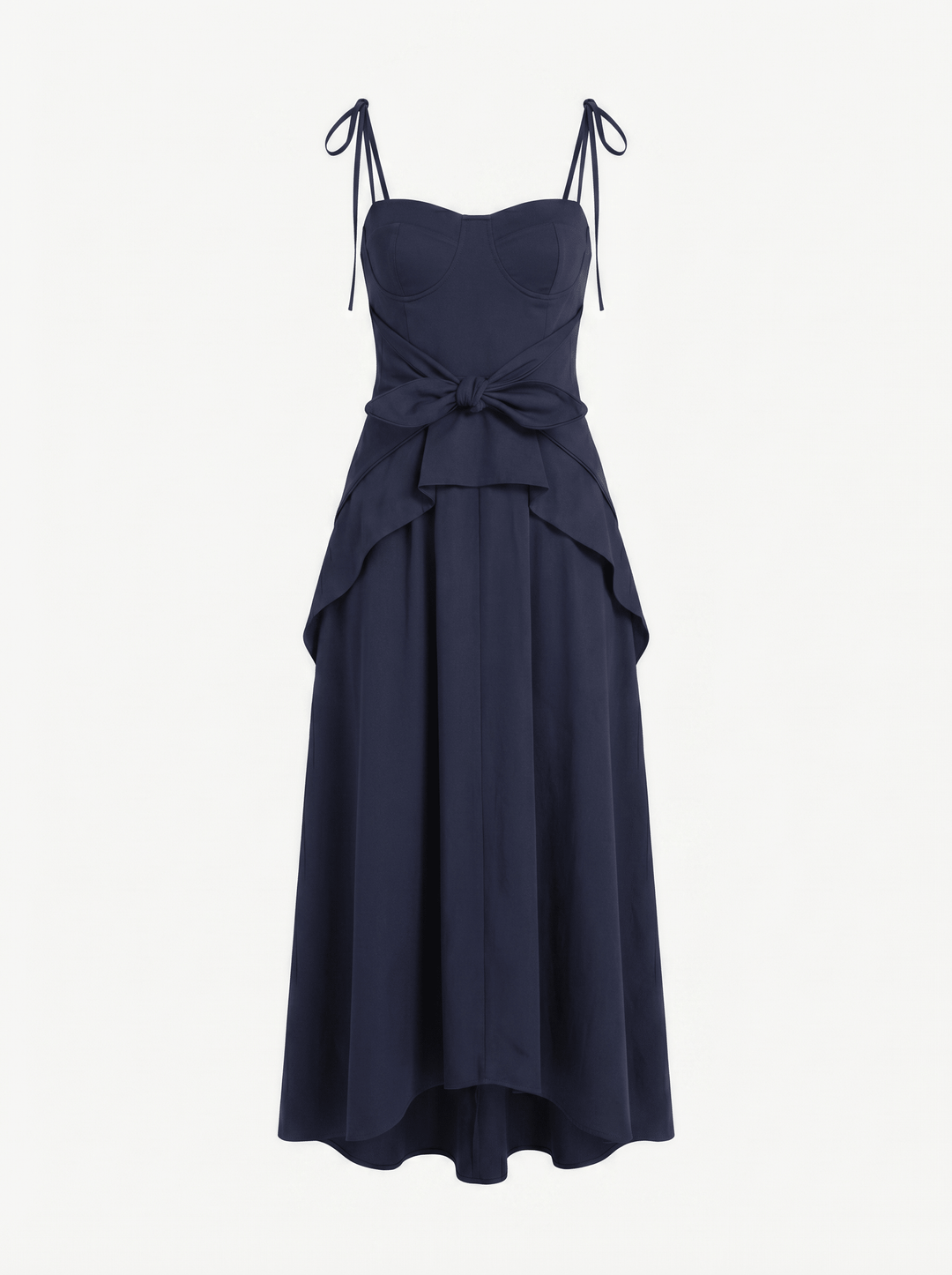 LEYA - ASYMMETRIC CUT FRONT TIED LONG DRESS - NAVY