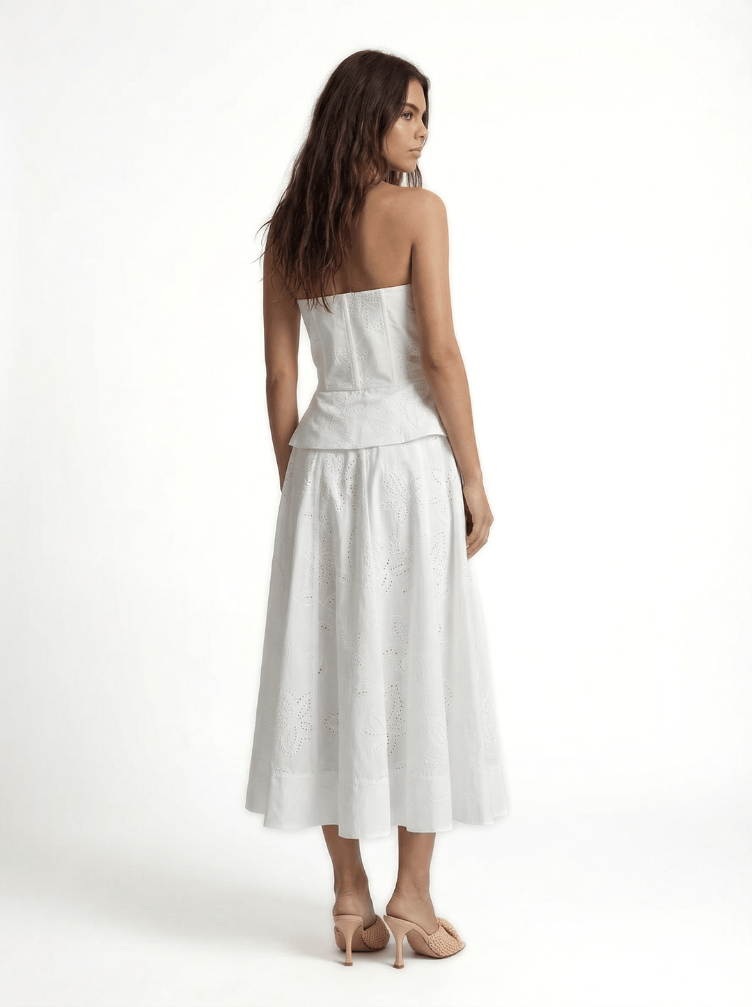 LACY BIANCO - EMBROIDERY PRINT FABRIC STRAPLESS BUSTIER WITH CRISSCROSS FRONT TIE - OFF WHITE