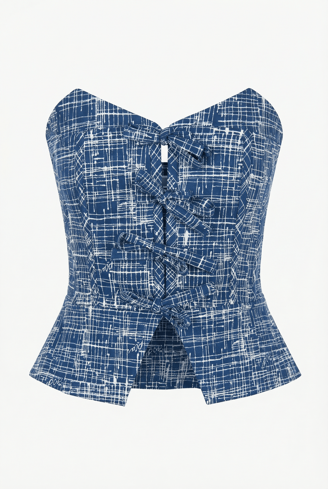 NARA - FRONT LACE-UP STRAPLESS BUSTIER - CROSSED LINES NAVY