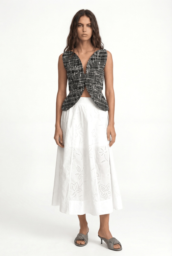 DAISY - ICONIC FLORAL SHAPE CUTOUT TOP - CROSSED LINES BLACK