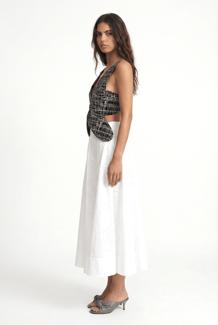 DAISY - ICONIC FLORAL SHAPE CUTOUT TOP - CROSSED LINES BLACK