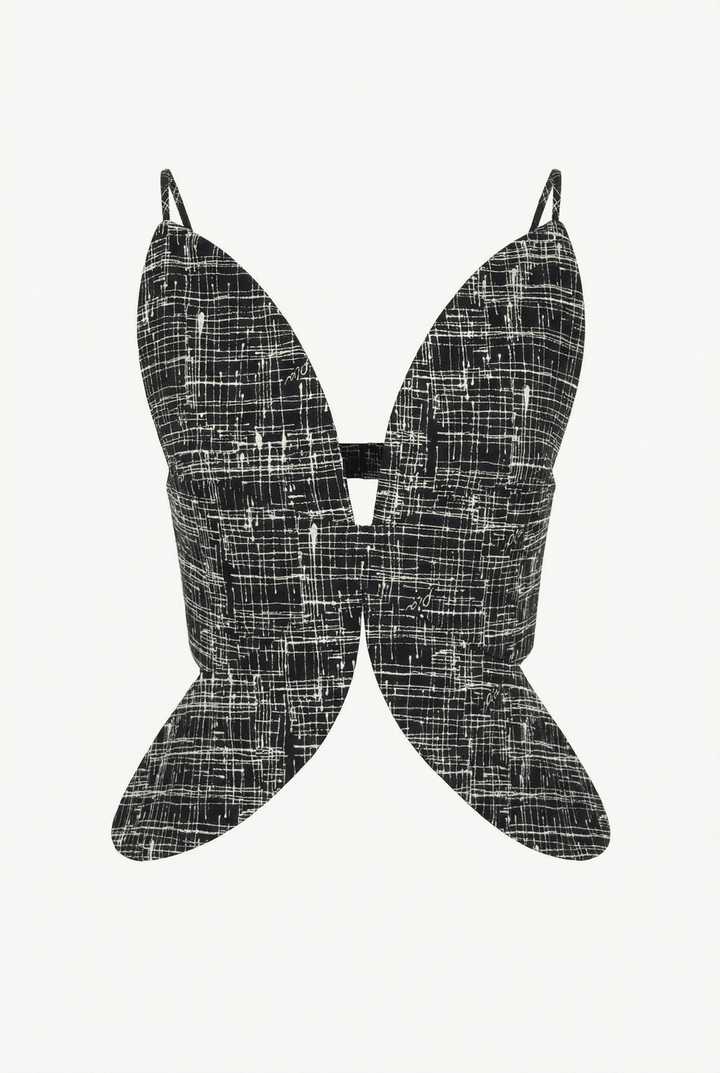 DAISY - ICONIC FLORAL SHAPE CUTOUT TOP - CROSSED LINES BLACK