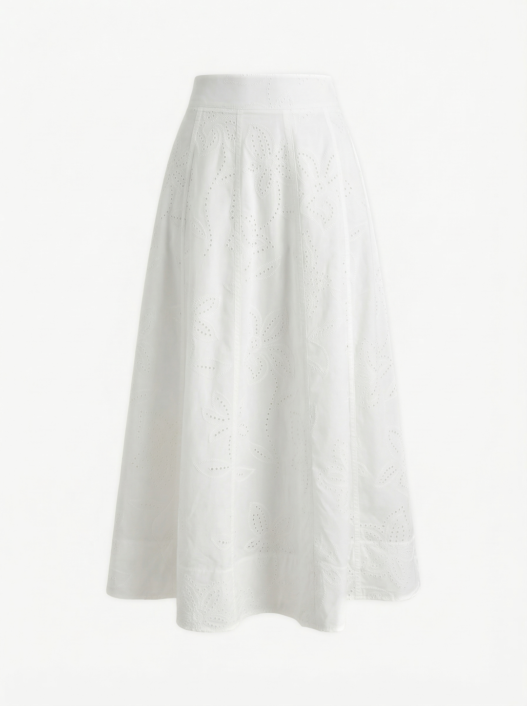 LACY SICILY - EMBROIDERY PRINT FABRIC A-LINE PLEATED MIDI SKIRT - OFF WHITE