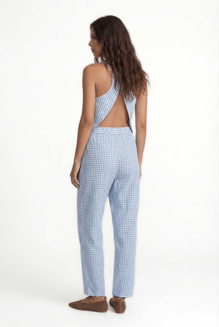 YAZZ - BLUE PLAID ANKLE LENGHT PANTS WITH SIDE POCKETS - BLUE PLAID