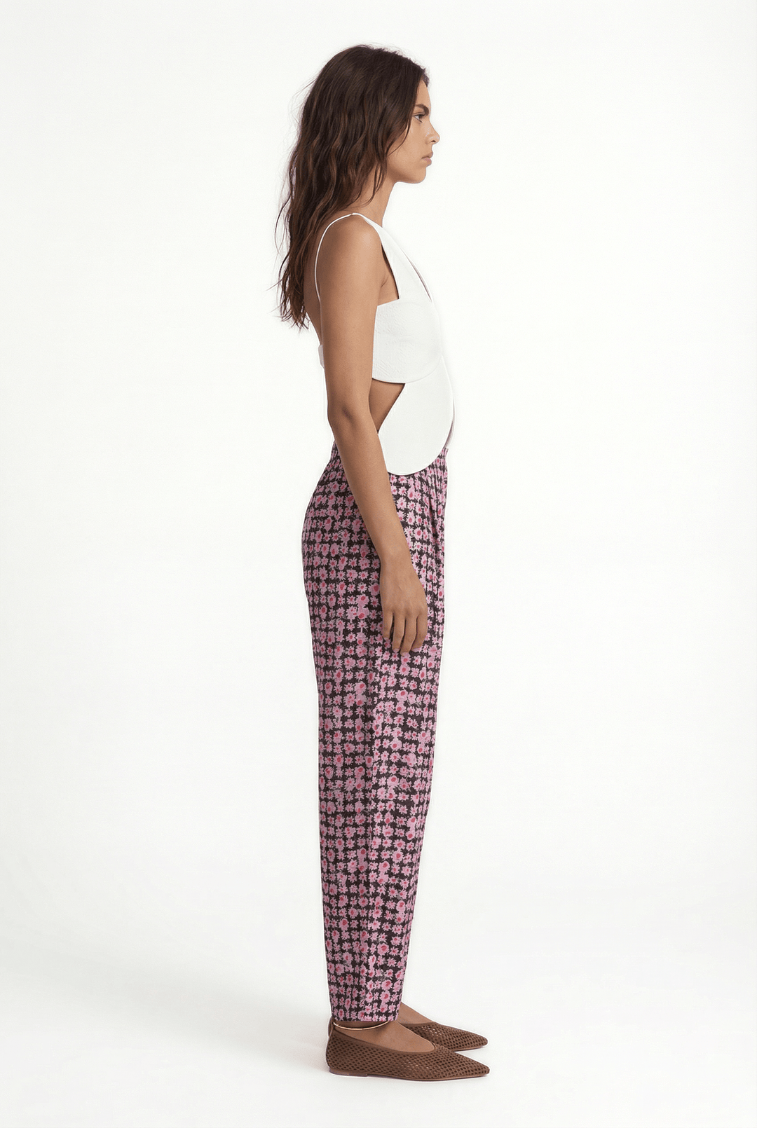 YAZZ - FLORAL PRINTED ANKLE LENGHT PANTS WITH SIDE POCKETS - MODULAR BLOOM PINK