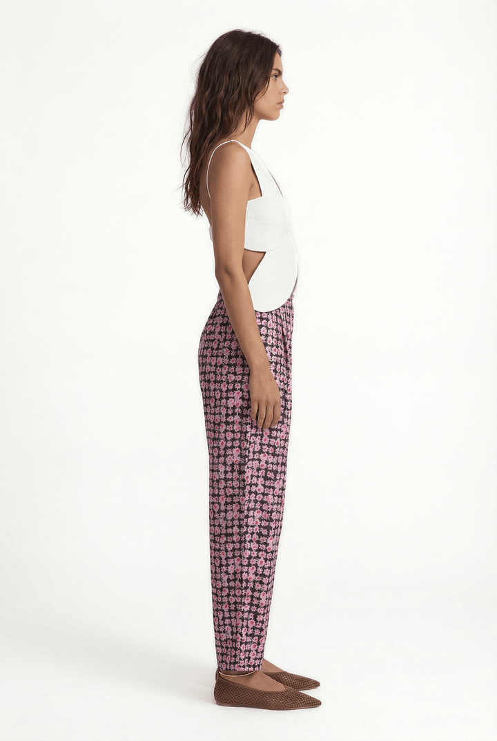 YAZZ - FLORAL PRINTED ANKLE LENGHT PANTS WITH SIDE POCKETS - MODULAR BLOOM PINK