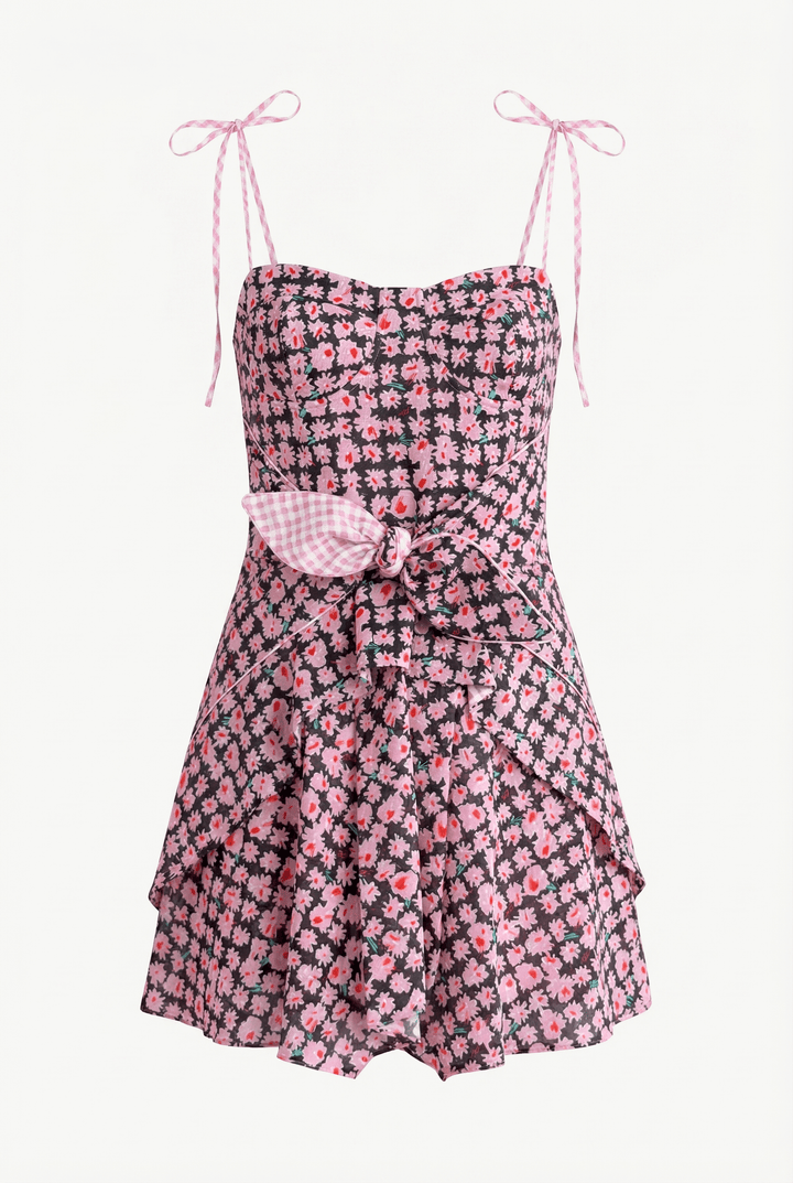 COAST - FLORAL PRINTED FRONT-TIE ASYMMETRIC SHORT DRESS - MODULAR BLOOM PINK