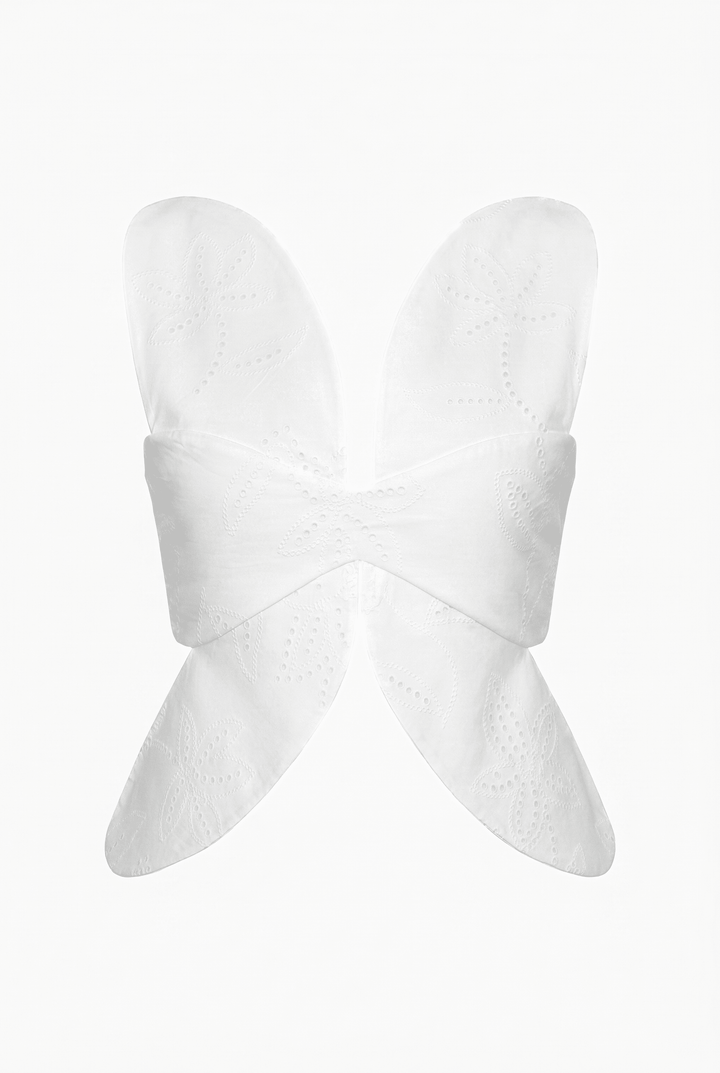 LACY DAISY - EMBROIDERY PRINT FABRIC ICONIC FLORAL SHAPE CUTOUT TOP - OFF WHITE