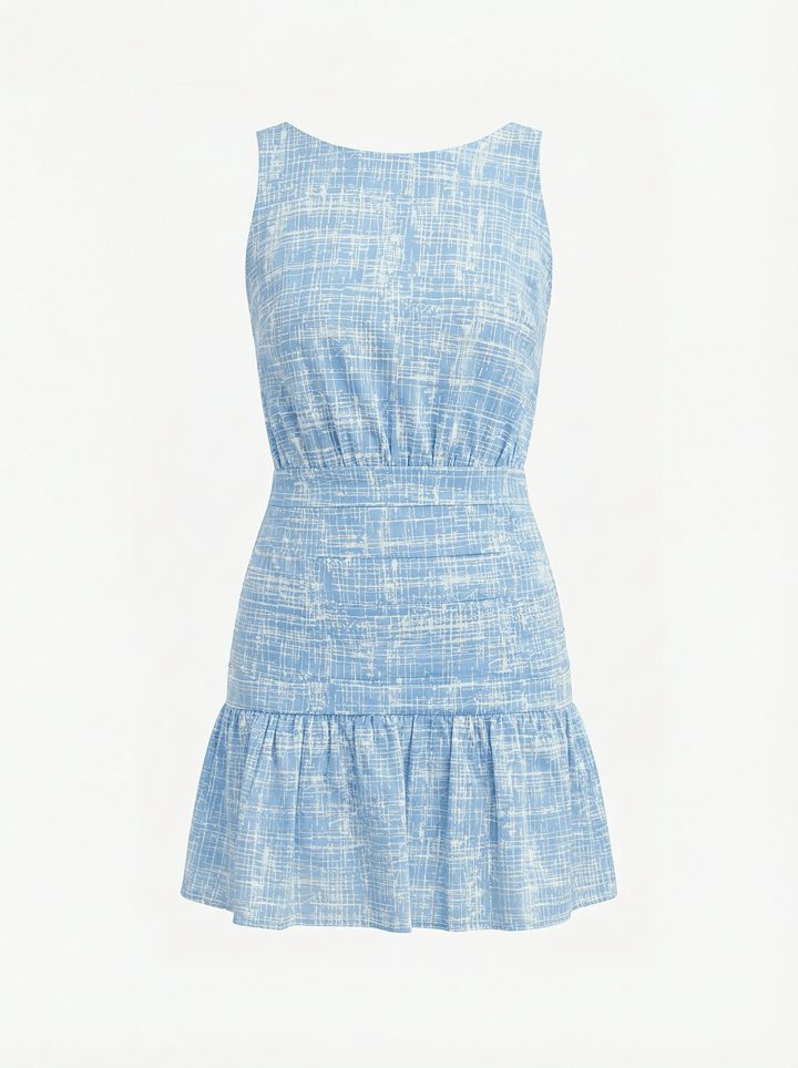 MAYA - OPEN BACK MINI DRESS - CROSSED LINES BLUE