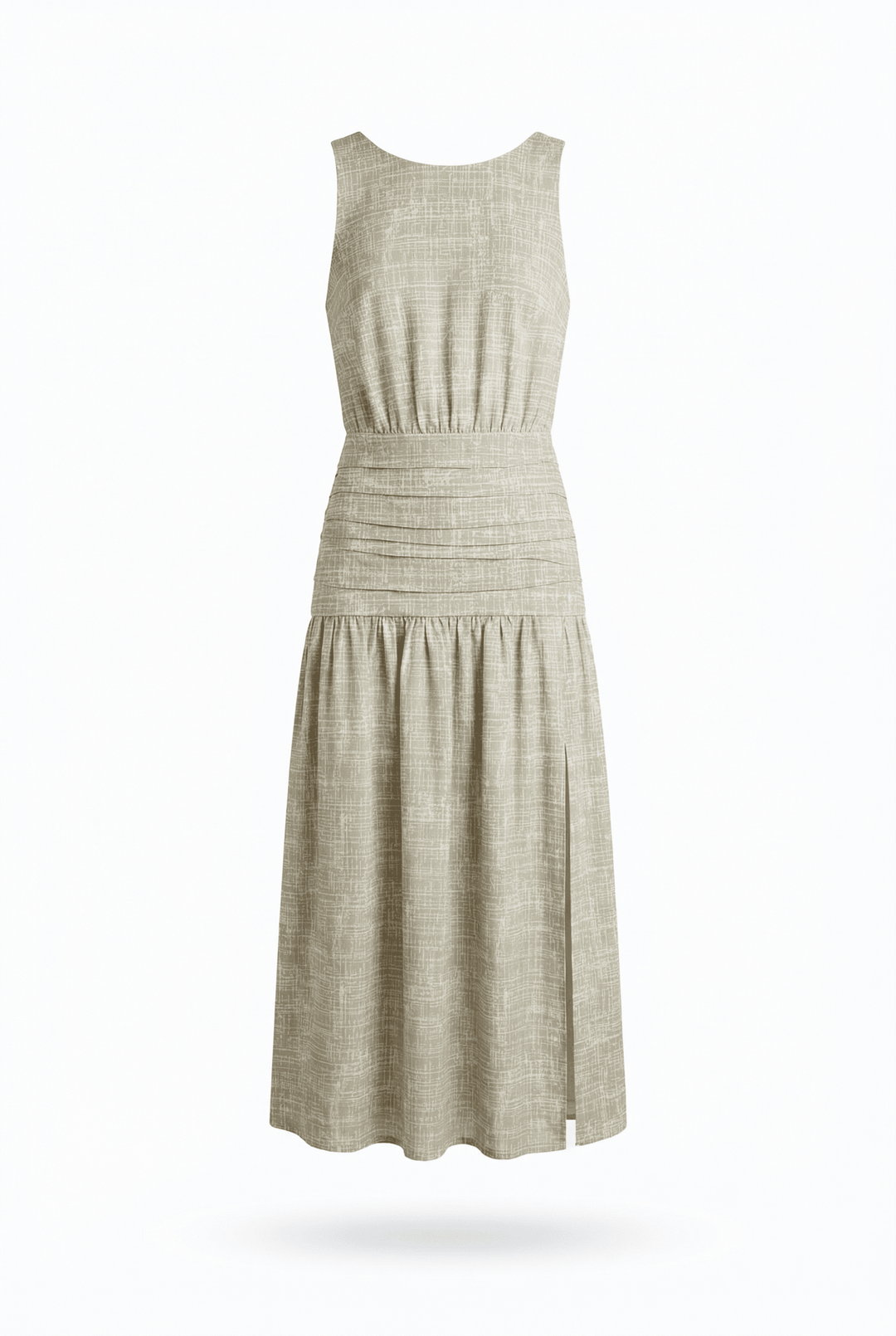 BRUNA - OPEN BACK MIDI DRESS - CROSSED LINES KHAKI