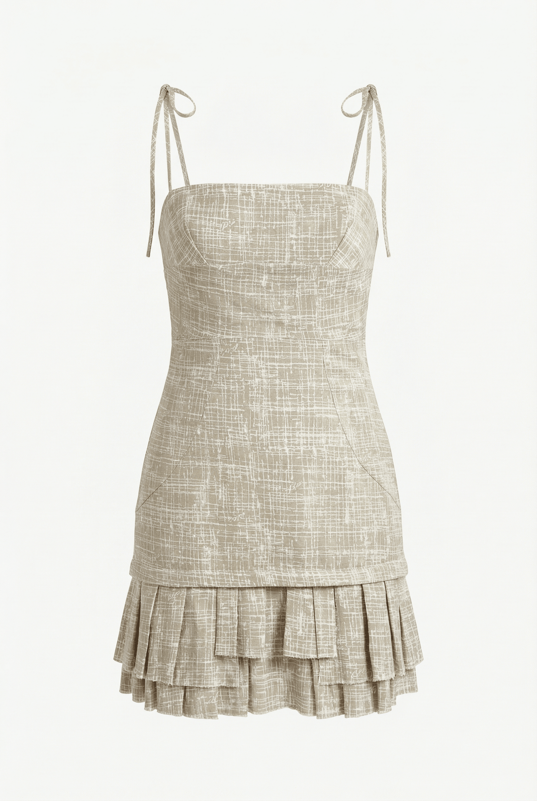 DEMI - SELF-TIE MINI DRESS WITH DRAPED WAIST & RUFFLED HEM - CROSSED LINES KHAKI
