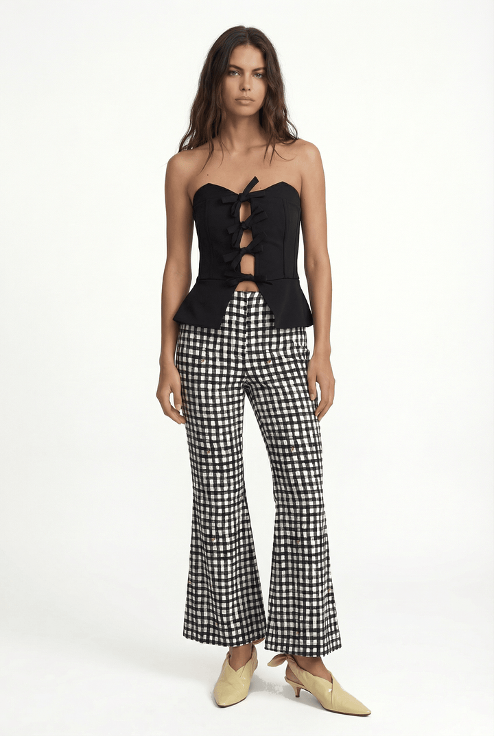 VERA - FRONT-TIE STRAPLESS BUSTIER - BLACK