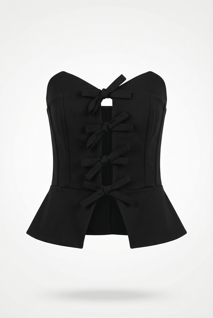 VERA - FRONT-TIE STRAPLESS BUSTIER - BLACK