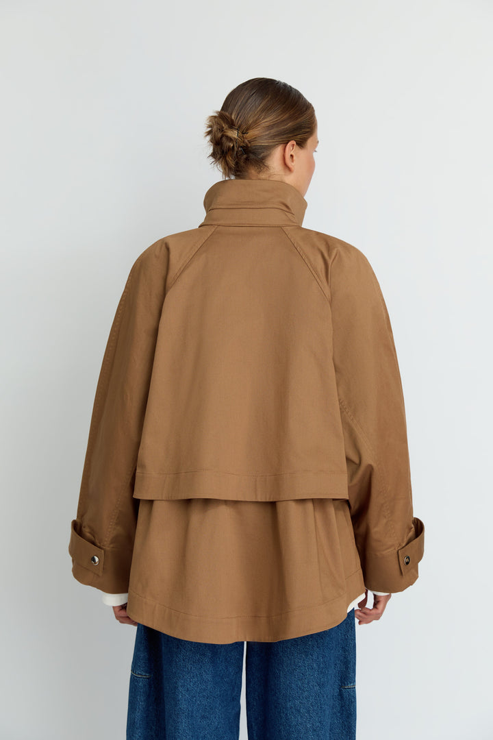 MONICA - OVERSIZED STAND COLLAR WINDBREAKER - BEIGE