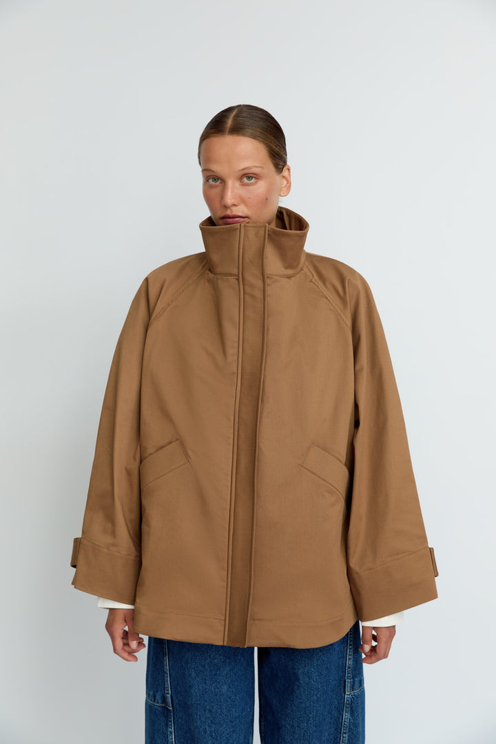 MONICA - OVERSIZED STAND COLLAR WINDBREAKER - BEIGE