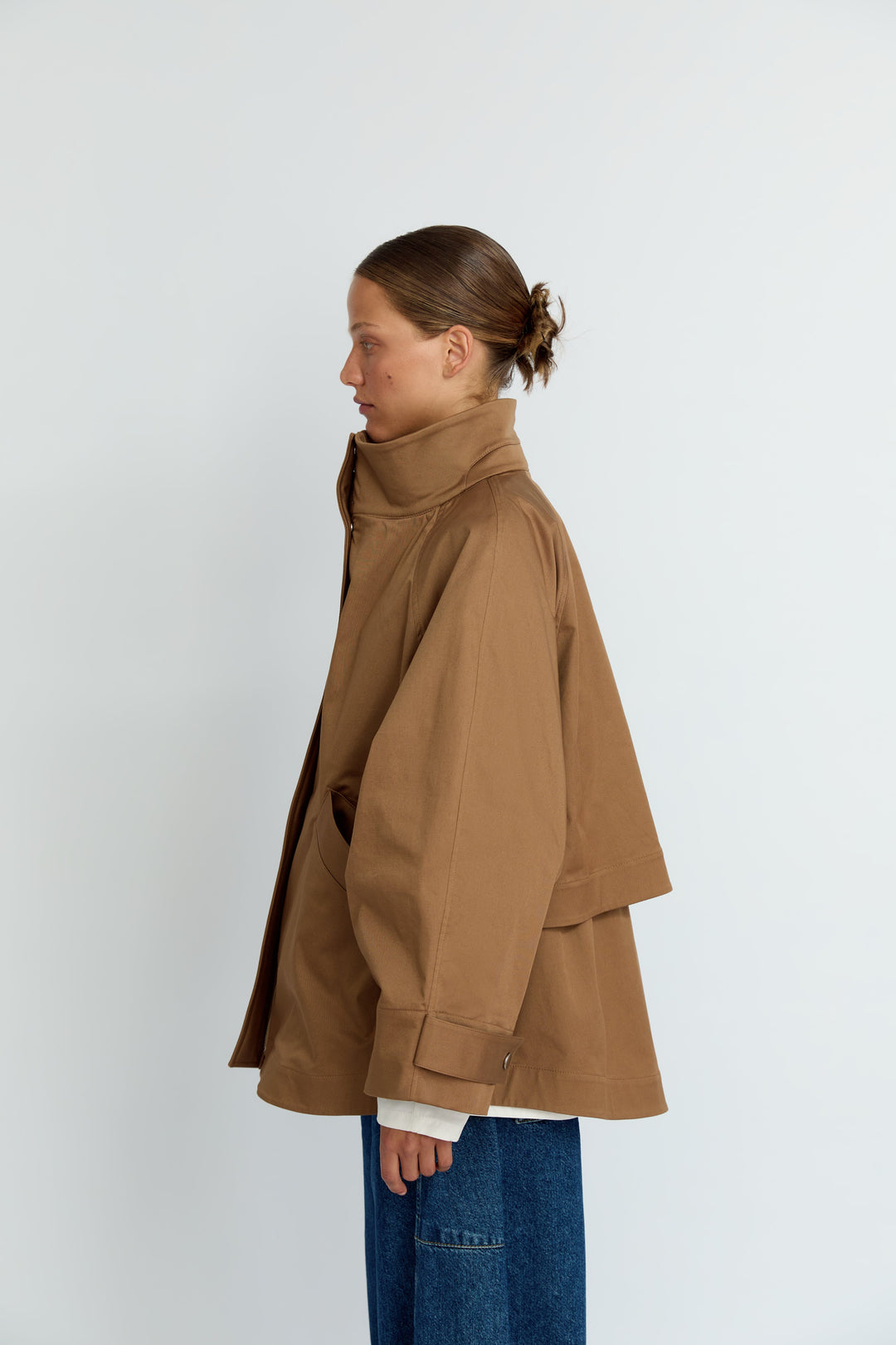 MONICA - OVERSIZED STAND COLLAR WINDBREAKER - BEIGE