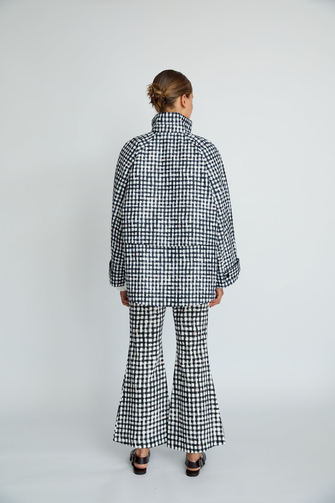 MONICA - OVERSIZED STAND COLLAR RAINCOAT - BLACK PLAID