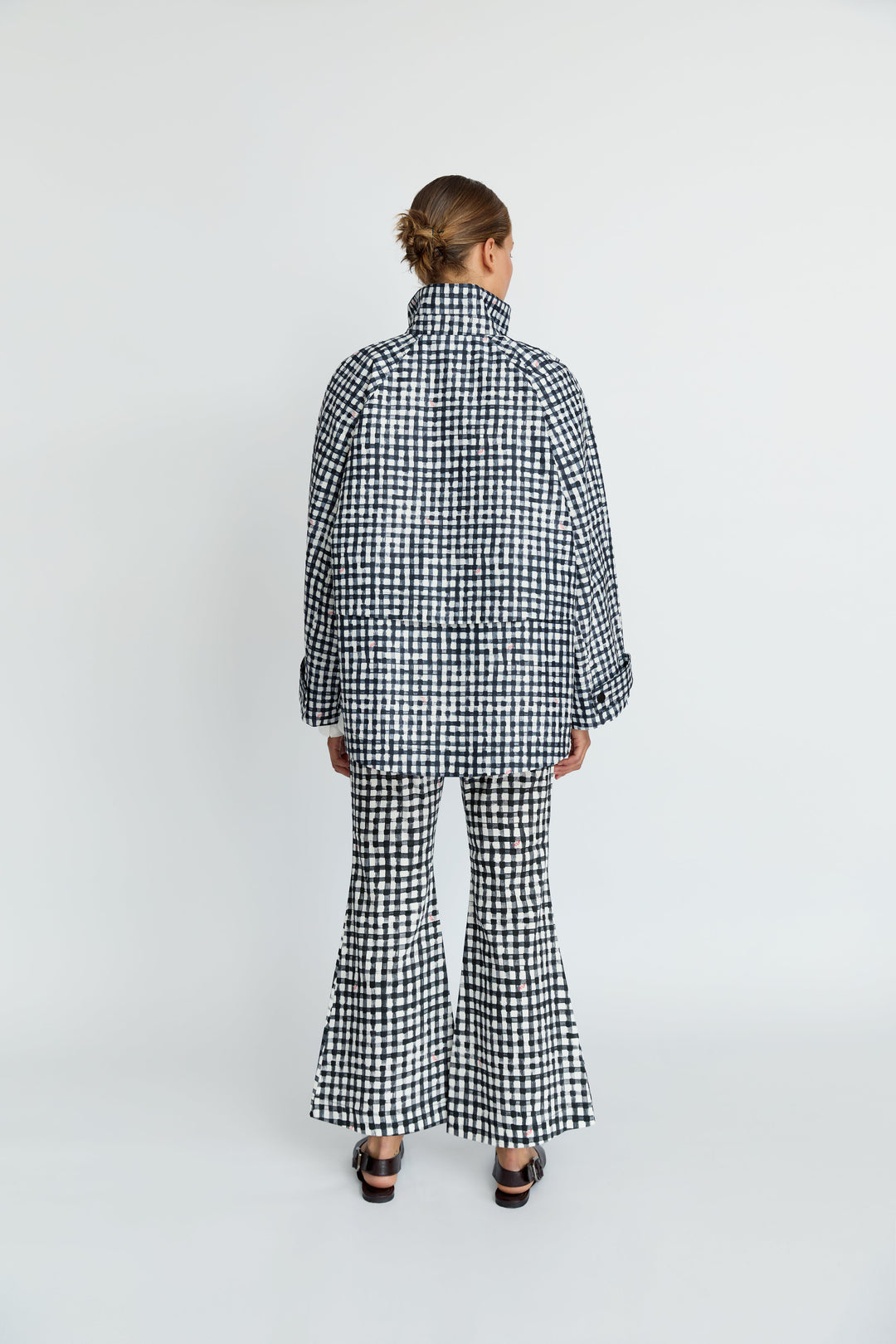 MONICA - OVERSIZED STAND COLLAR RAINCOAT - BLACK PLAID