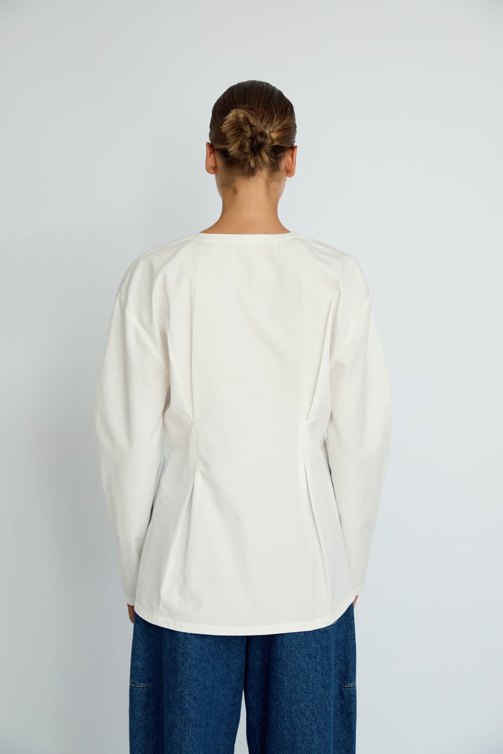 LIVIA - HOOK & EYE DETAIL BALLOON SLEEVE BLOUSE - ECRU