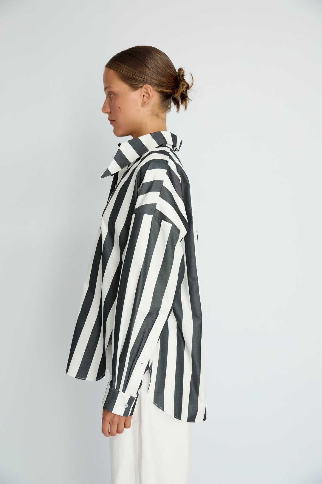 BELLA - LONG COLLAR SHIRT WITH EPALLETS ANTHRACITE WHITE STRIPE