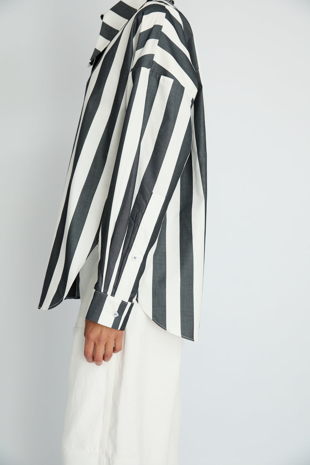 BELLA - LONG COLLAR SHIRT WITH EPALLETS ANTHRACITE WHITE STRIPE