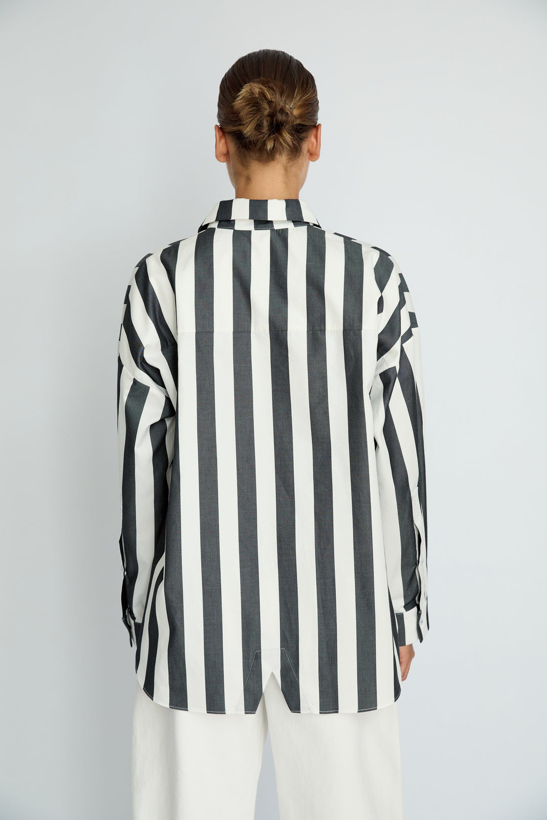 BELLA - LONG COLLAR SHIRT WITH EPALLETS ANTHRACITE WHITE STRIPE