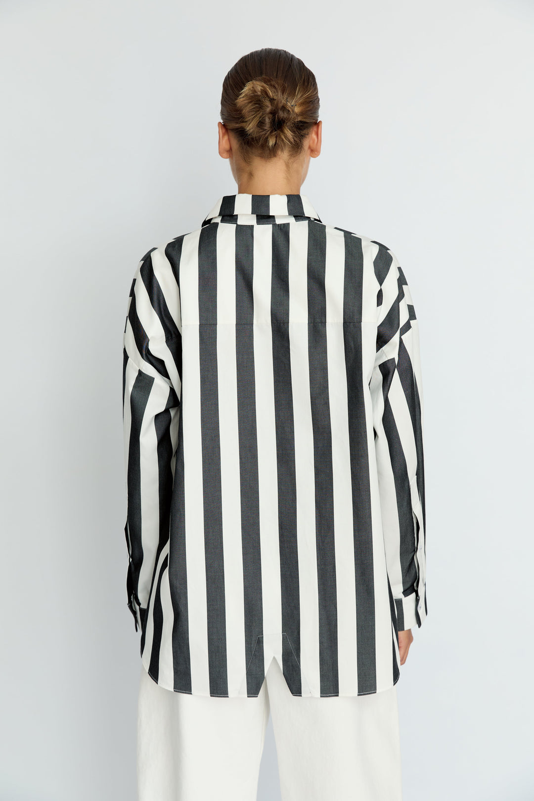 BELLA - LONG COLLAR SHIRT WITH EPALLETS ANTHRACITE WHITE STRIPE
