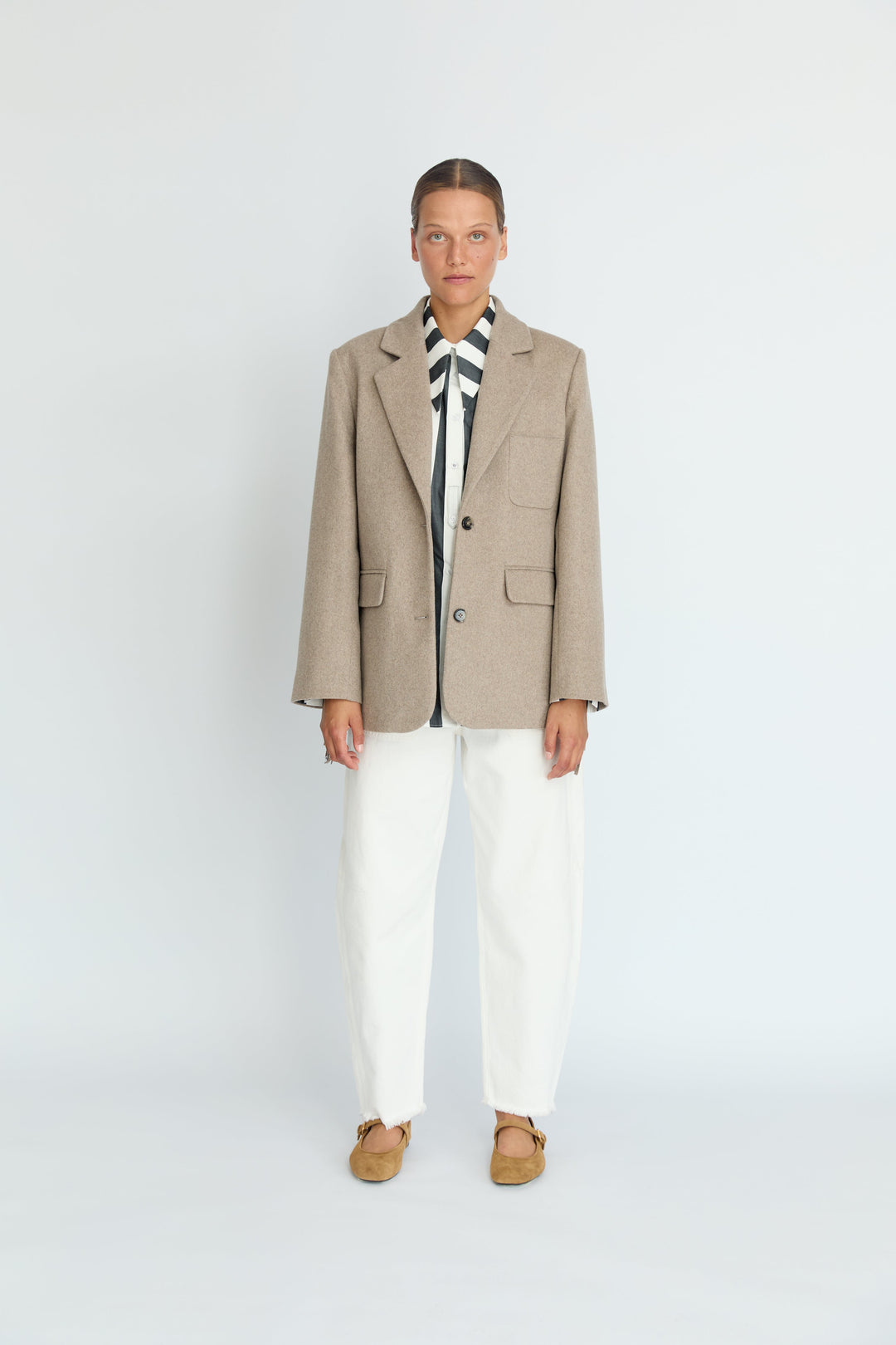 BELLA - LONG COLLAR SHIRT WITH EPALLETS ANTHRACITE WHITE STRIPE