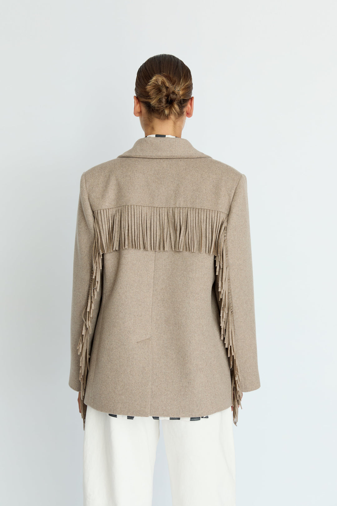 LEIF - FRINGE DETAIL WOOL JACKET - BEIGE