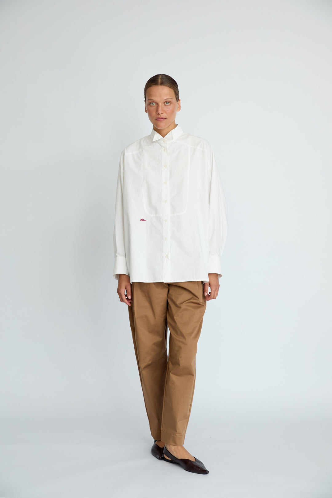 BIMBA - OVERSIZED COLLAR DETAIL EMBROIDERED SHIRT - WHITE