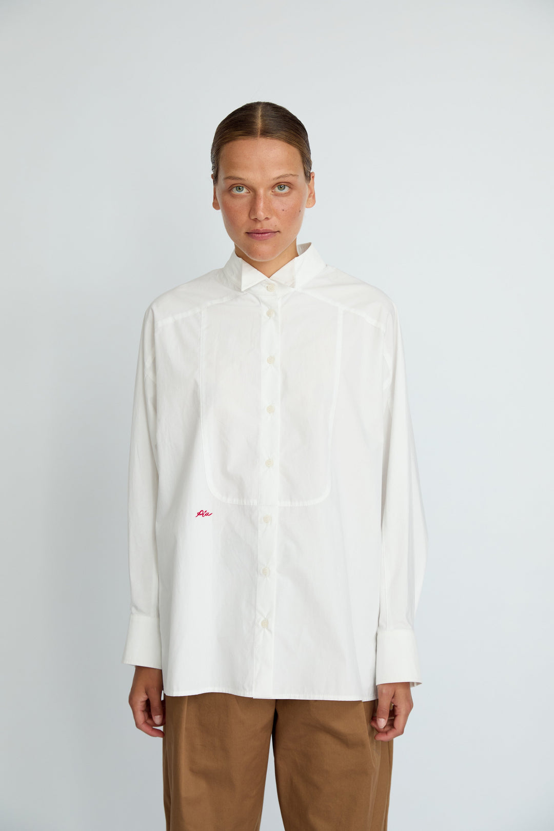 BIMBA - OVERSIZED COLLAR DETAIL EMBROIDERED SHIRT - WHITE