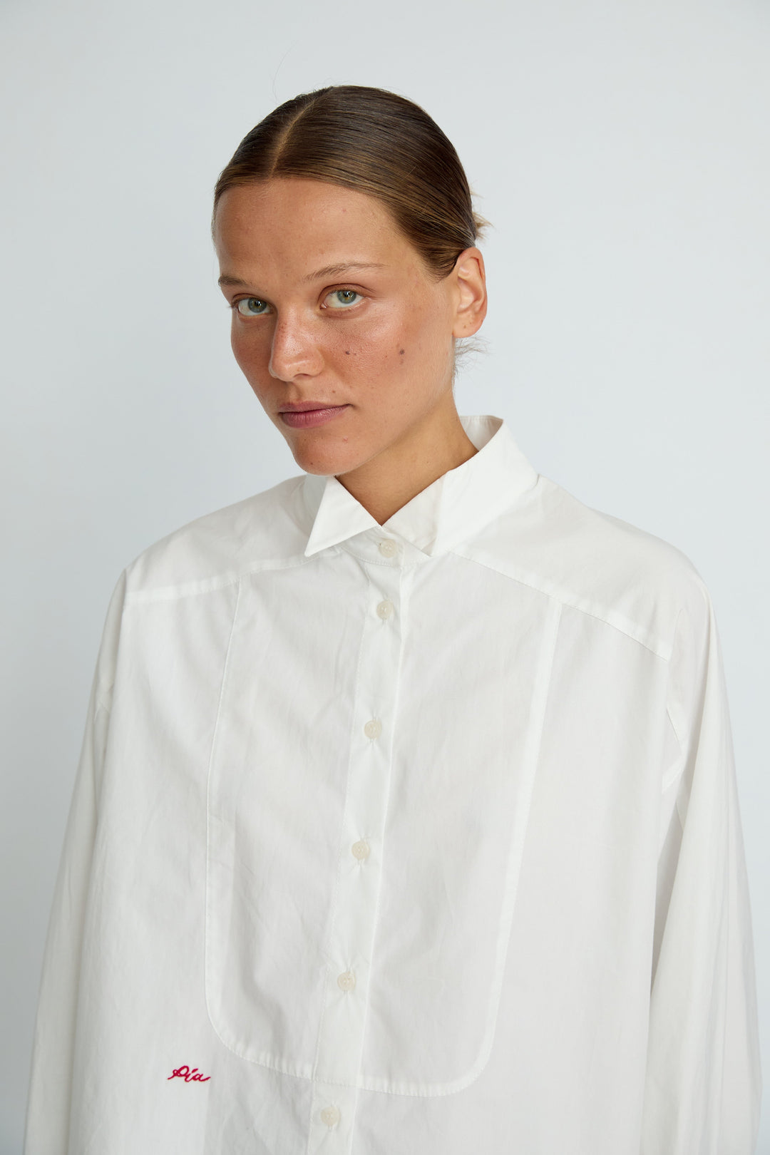 BIMBA - OVERSIZED COLLAR DETAIL EMBROIDERED SHIRT - WHITE