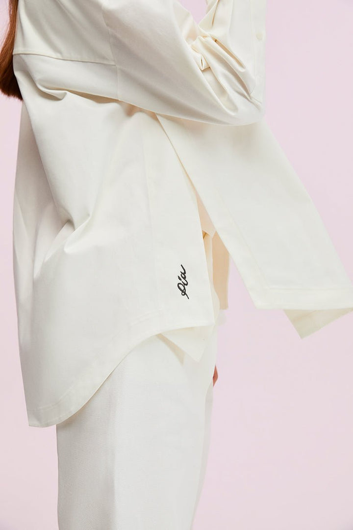 Rapun - Pia Embroidered Relaxed Fit White Canvas Shirt