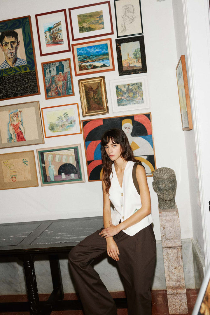 RODRIGO - HIGH WAISTED PLEATED PANTS WITH ROPE BELT - BROWN