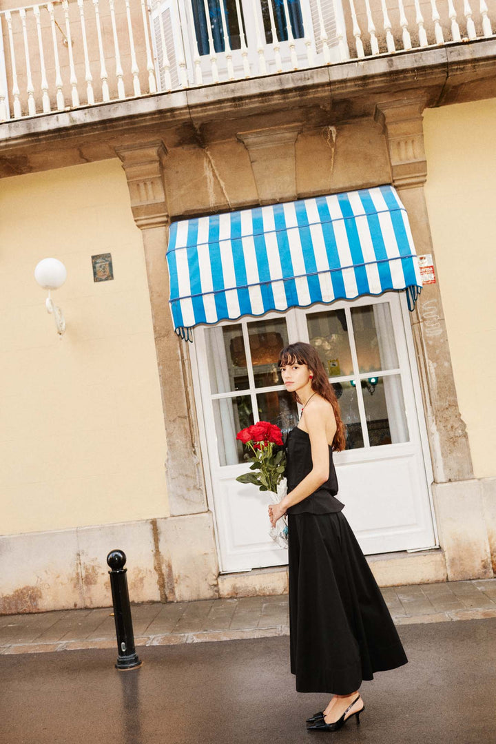 SICILY - Pleated Cotton-Poplin Midi Skirt - BLACK