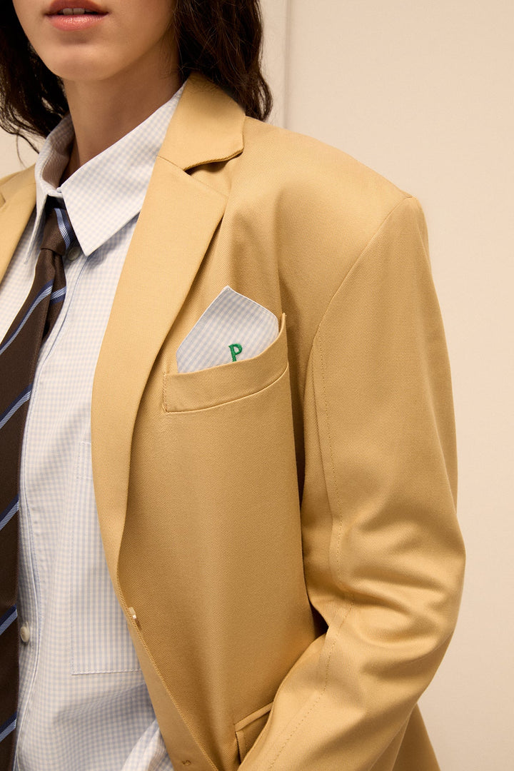 LUIS - OVERSIZE JACKET WITH PINK PLAID POCKET SQUARE - CREAM YELLOW