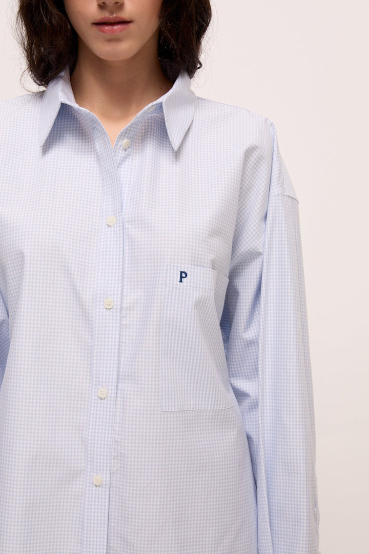 VERONA - LONG SLEEVE SHIRT WITH POCKETS - BLUE WHITE PLAID